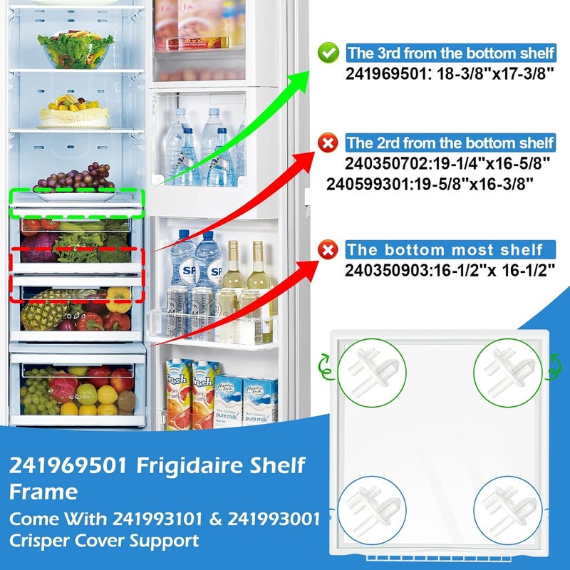Alvar UPGRADED 241969501 Refrigerator Shelf Frame Compatible with Frigidaire Shelf Replacement Parts Crisper Drawer Pan Cover with 241993101 & 241993001 Crisper Cover Support LFSS2612TF0, FFSS2615TS0 Shelf - Image 4
